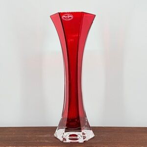 Vintage Royal Gallery‎ 24% Lead Crystal Red Art Glass Vase 10 1/2 Inches